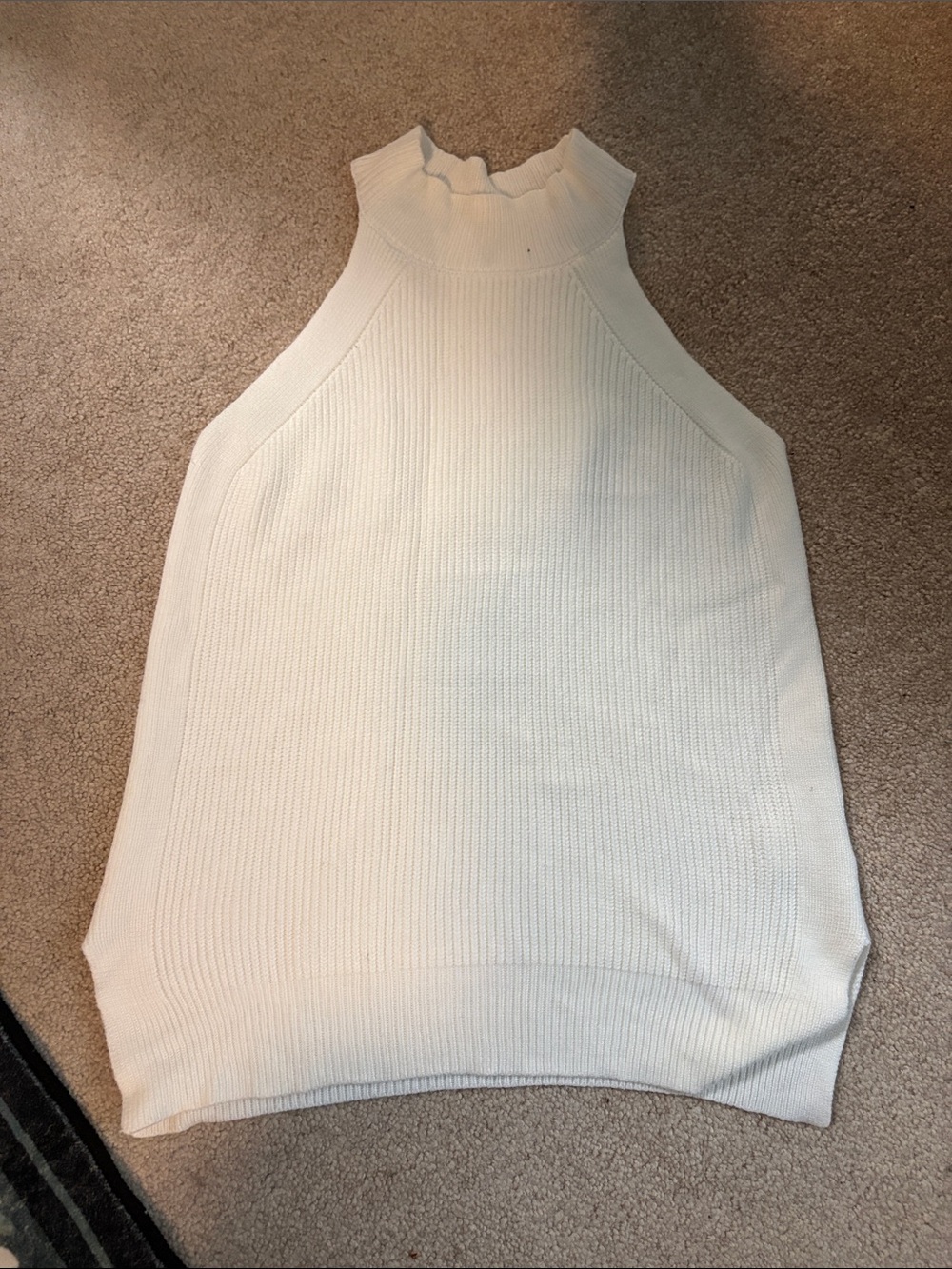 Ribbed Sleeveless Mock Neck Tank Top - White
